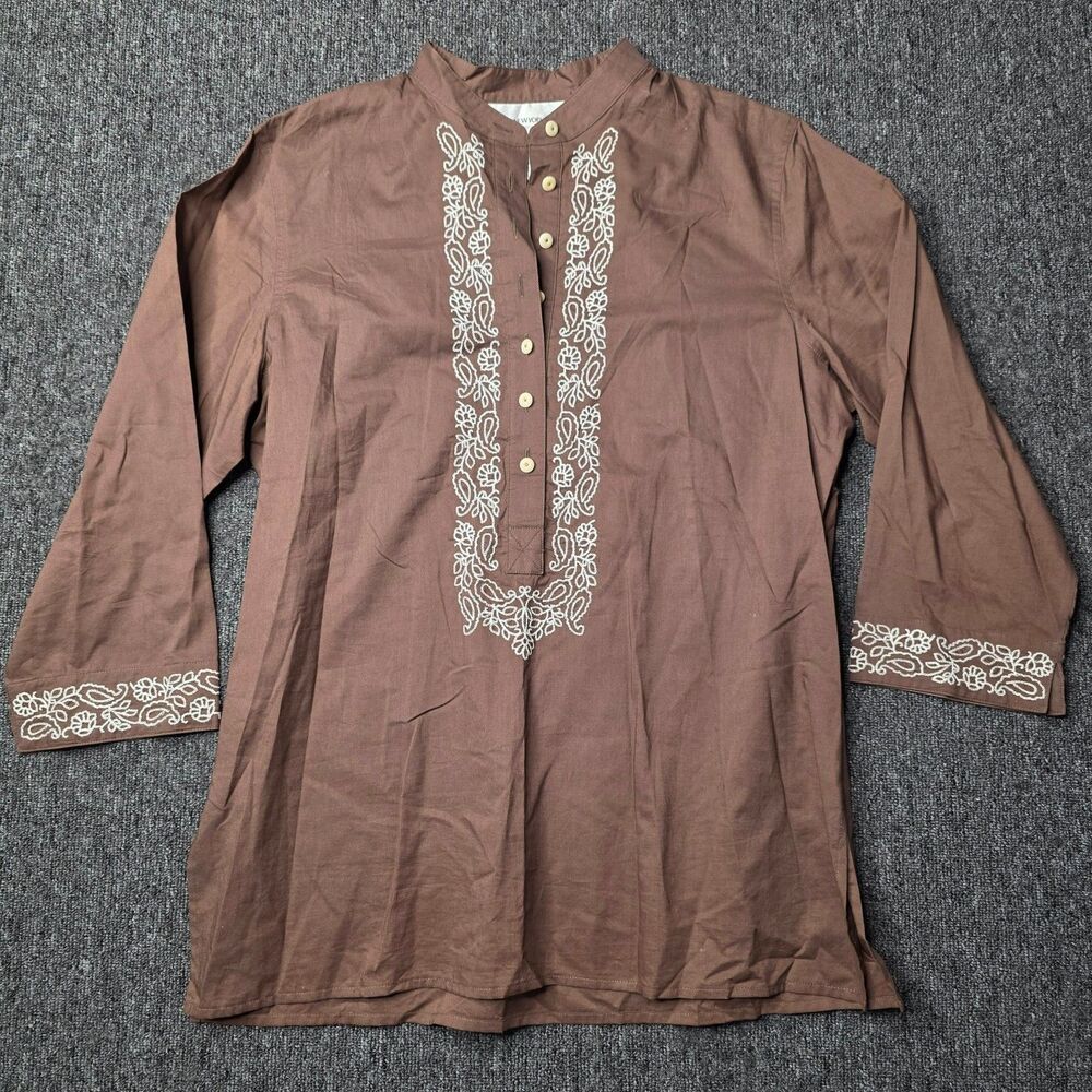 Jones New York Tunic Women’s M Brown Embroidered Cotton Top